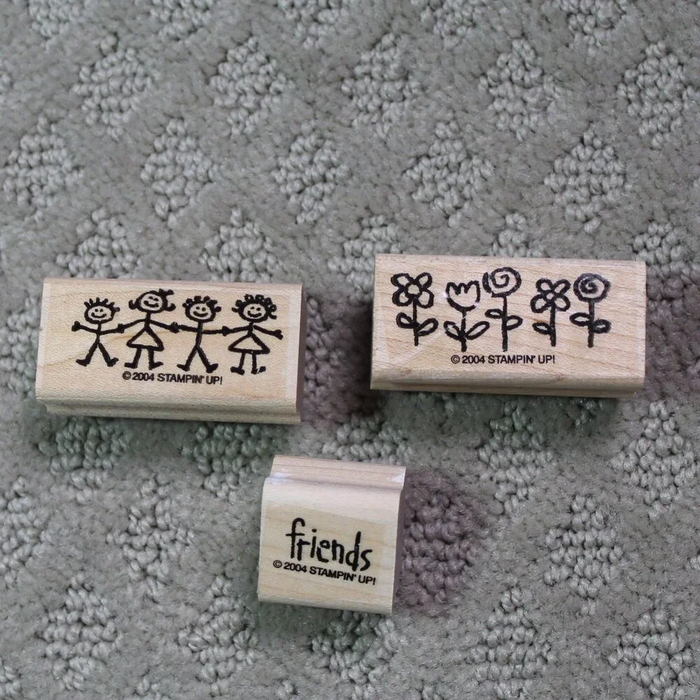 Lot of 3 Stampin' Up 2004 Friends Themed Wood Mounted Stamps